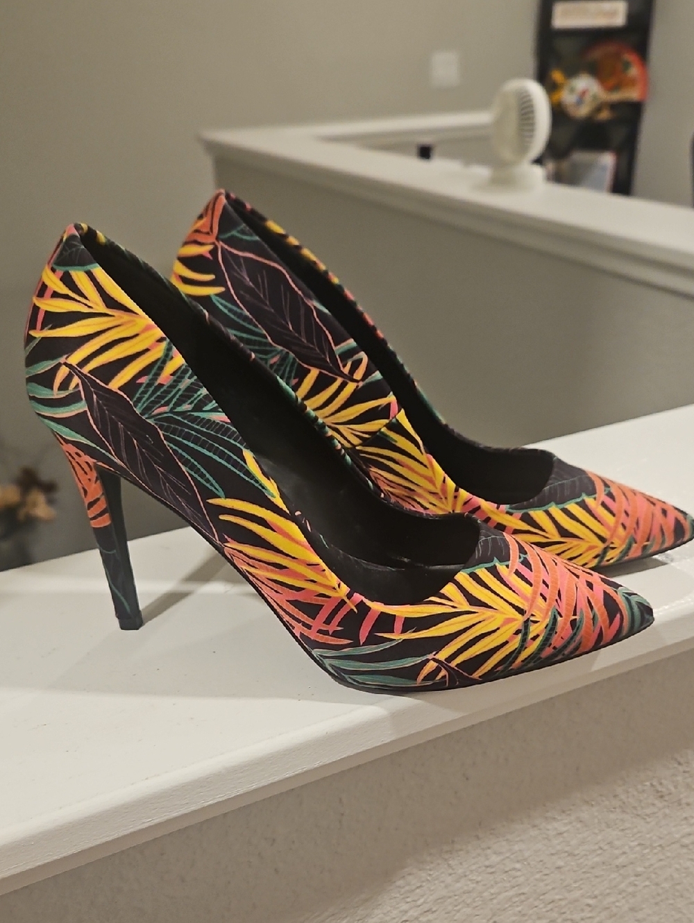 Call It Spring Tropical Leaf Pointed-Toe High Heels - Black Multicolor
